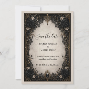 Invitation Mariage Médiéval Gothique Noir Rose Noire