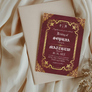 Invitation Mariage Médiéval Royal Bourgogne Or