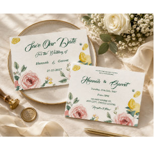 Invitation Mariage Méditerranéen aux Roses et Citrons