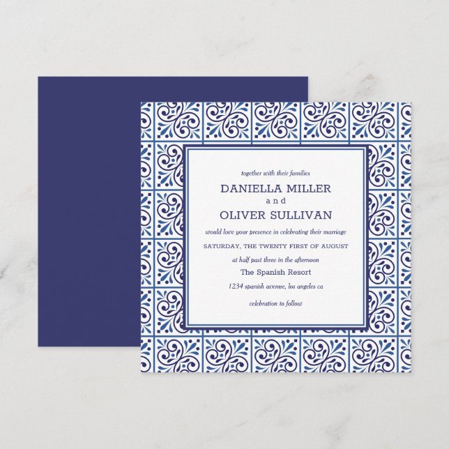 Invitation Mariage méditerranéen Carrelage de la marine espag (Devant / Derrière)