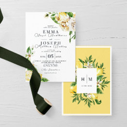 Invitation Mariage méditerranéen citron bleu vif