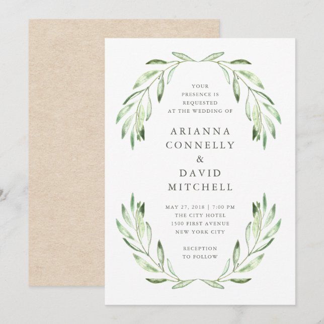 Invitation Mariage méditerranéen de branche d'olivier de la (Devant / Derrière)