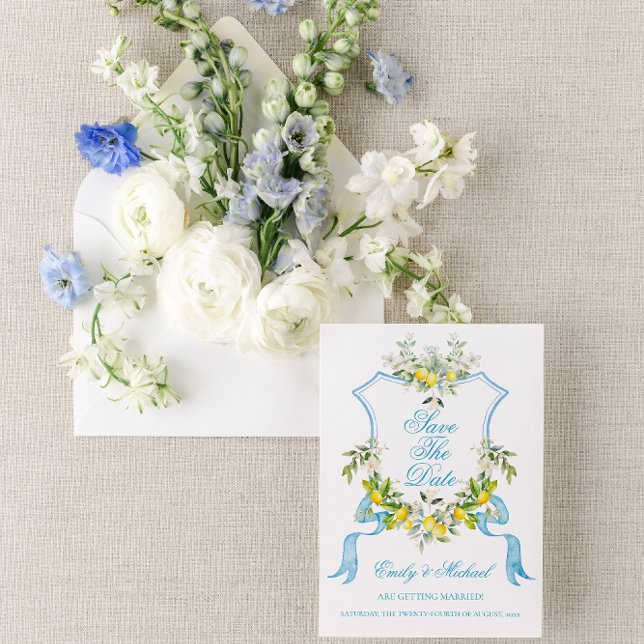 Invitation Mariage Méditerranéen Photo/Crête Épargnez la date (Créateur téléchargé)