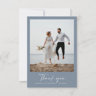 Invitation Mariage merci photo moderne minimaliste bleu pouss