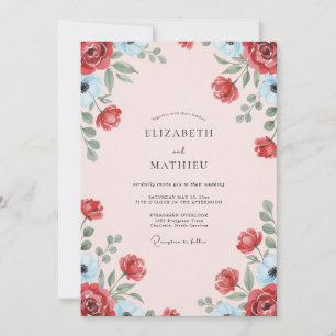 Invitation Mariage Merlot Azur Pétales