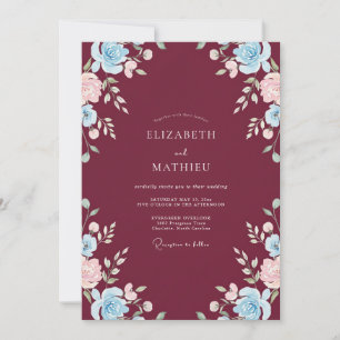 Invitation Mariage Merlot Azuré Ranunculus Eucalyptus