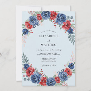 Invitation Mariage Merlot Cobalt Petal