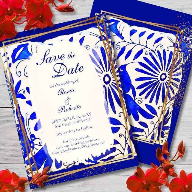Invitation Mariage mexicain Blue Talavera Enregistrer la cart (Créateur téléchargé)