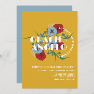 Invitation Mariage mexicain de fleurs bleues de moutarde