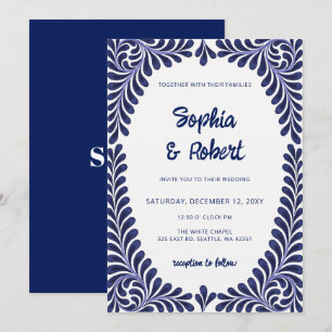 Invitation Mariage mexicain en carreaux de Talavera bleu