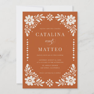 Invitation Mariage mexicain en terracotta avec Papier Picado