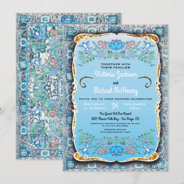 Invitation Mariage mexicain Fiesta parties scintillant d'or f (Devant / Derrière)