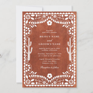 Invitation Mariage mexicain Papel Picado Terracotta Brun