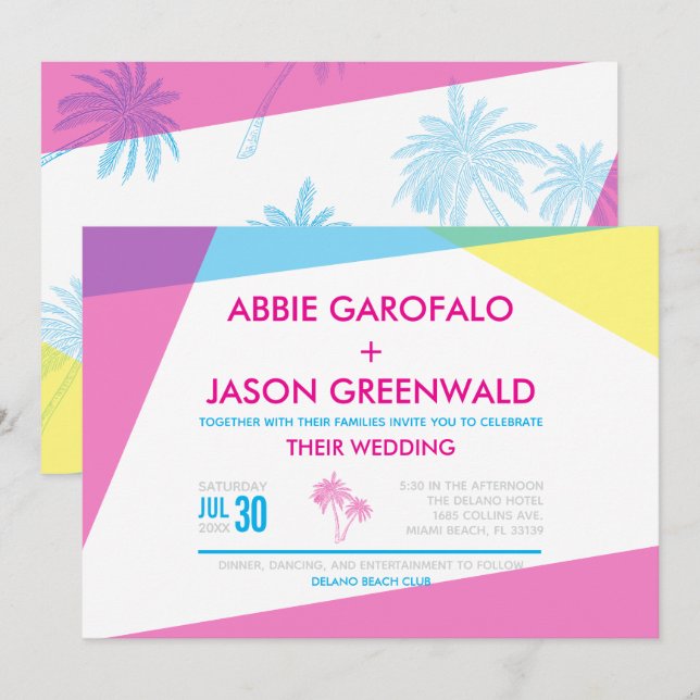 Invitation Mariage Miami Nights (Devant / Derrière)