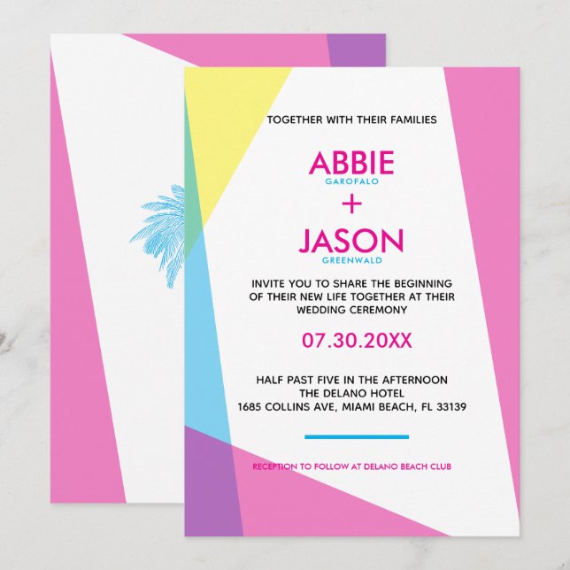 Invitation Mariage Miami Nuits (Devant / Derrière)