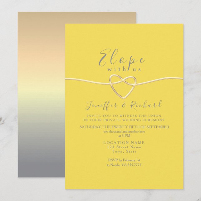 Invitation Mariage Micro Jaune et Gris (Devant / Derrière)