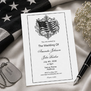Invitation Mariage Militaire Drapeau Américain Minimaliste Bl