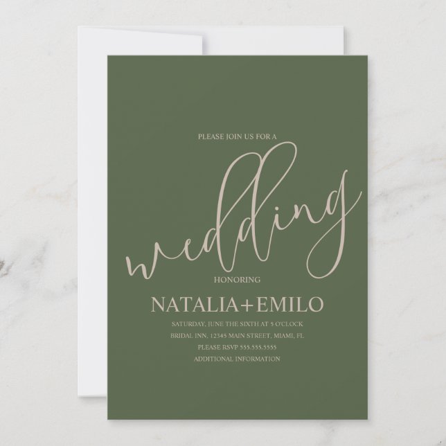 Invitation Mariage minimal à écran vert Sage moderne (Devant)