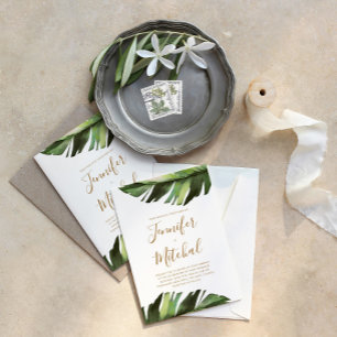 Invitation Mariage minimal à feuilles de palme tropicale flor