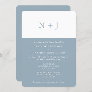 Invitation mariage minimal classique élégant simple bleu gris
