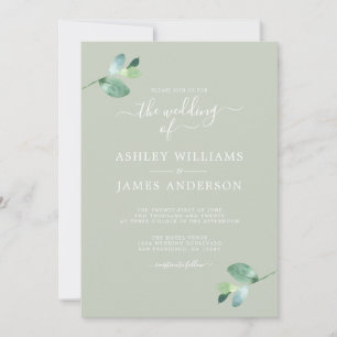 Invitation Mariage minimal de feuillage Eucalyptus à script c