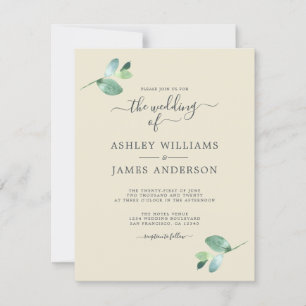 Invitation Mariage minimal de feuillage Eucalyptus à script c