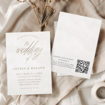 Mariage minimal de luxe avec QR Code or et beige