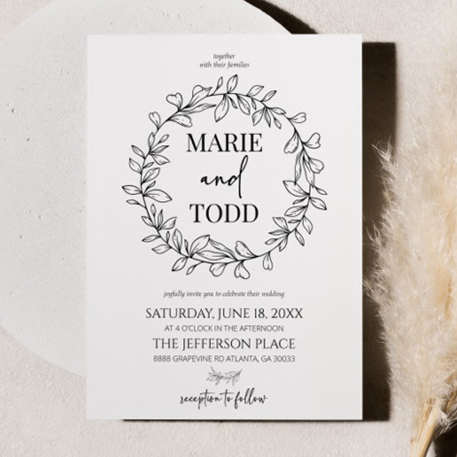 Invitation Mariage minimal de serrure et de feuille (Créateur téléchargé)