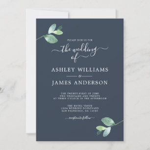 Invitation Mariage minimal Éucalyptus Foliage à script chic