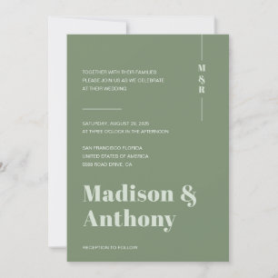 Invitation Mariage minimal monogramme vert Sage