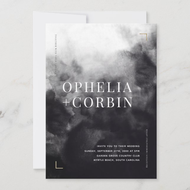 Invitation Mariage minimal noir foncé Smokey (Devant)