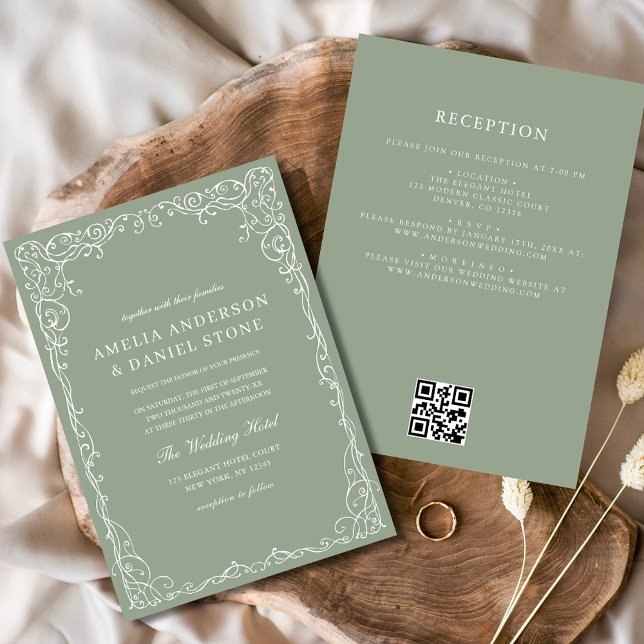 Invitation Mariage minimal QR Code Sage Green (Créateur téléchargé)