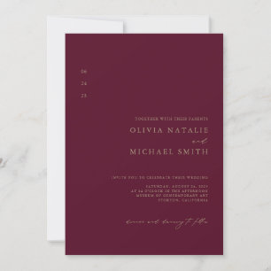 Invitation Mariage Minimal Tout En Un Code QR Bourgogne & Or