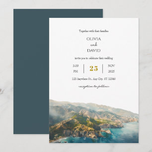 Invitation Mariage minimal Turquoise Ocean Mountain Beach Mou