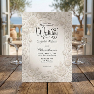 Invitation Mariage minimal typographie formelle ivoire blanc