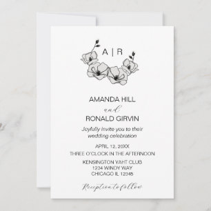 Invitation Mariage minimaliste à fleurs de Magnolia blanche