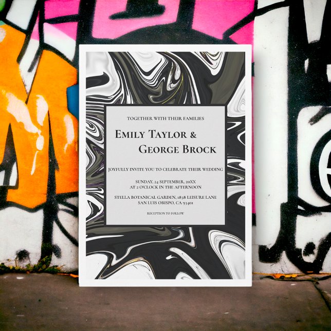 Invitation Mariage minimaliste Abstrait noir et blanc moderne (Créateur téléchargé)