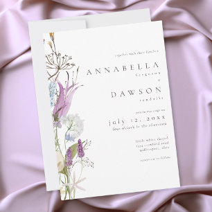 Invitation Mariage minimaliste aquarelle fleur sauvage violet