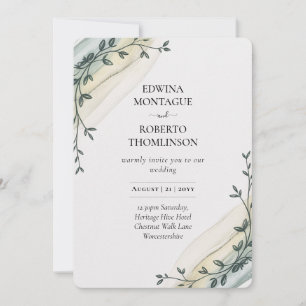 Invitation Mariage minimaliste au ruban d'olive Héritage