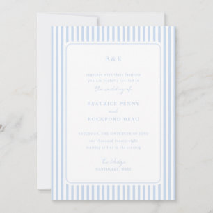 Invitation Mariage Minimaliste aux Rayures Classiques Bleu Cô