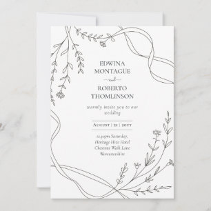 Invitation Mariage minimaliste avec ruban et fleurs sauvages