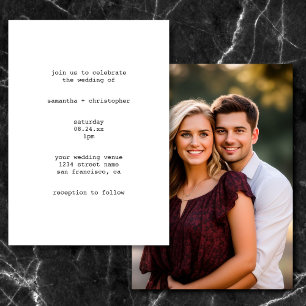 Invitation Mariage minimaliste blanc avant-gardiste avec phot