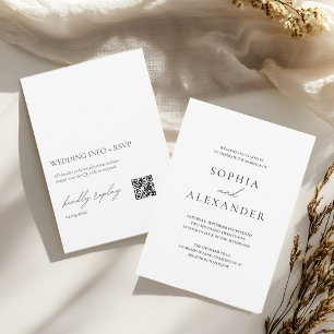 Invitation Mariage minimaliste blanc avec réponse RSVP par QR