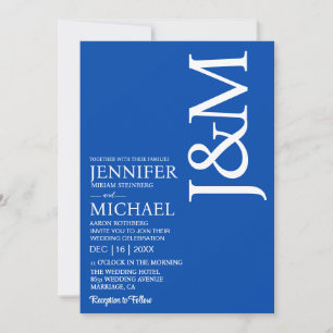 Invitation Mariage Minimaliste Bleu Cobalt Océan Bleu
