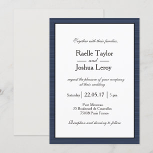 Invitation Mariage minimaliste bleu marine blanc Gris Gris
