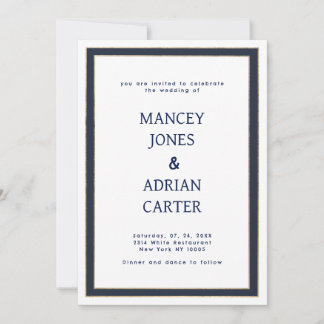 Invitation Mariage minimaliste bleu marine blanc or