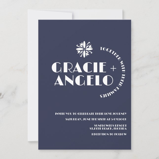 Invitation Mariage Minimaliste Bleu Marine Tons Assourdis  (Devant)