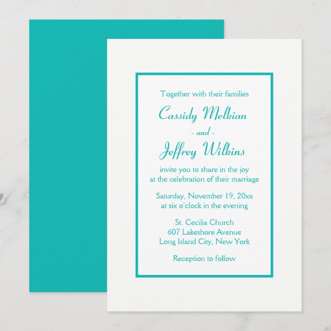 Invitation Mariage minimaliste Bleu moderne Élégant (Devant / Derrière)