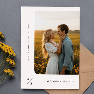 Invitation Mariage minimaliste boho avec monogramme et petit 