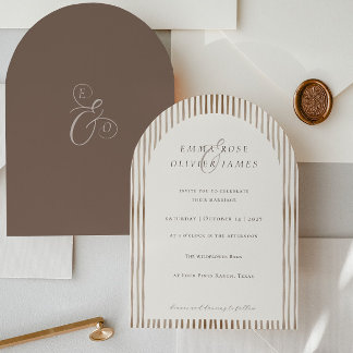 Invitation Mariage Minimaliste Boho Brun Chocolat Rayures Ivo